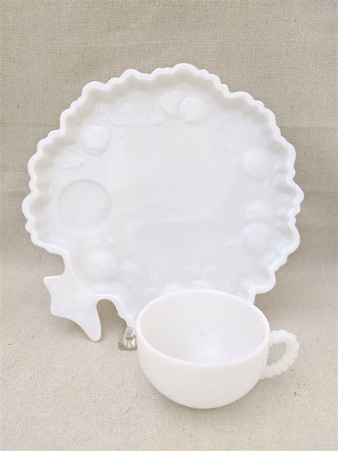 Hazel Atlas Apple Orchard Milk Glass Snack Set Set Of Etsy