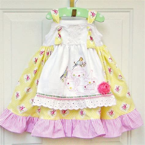 Girls Tea Party Dress Hand Embroidered Apron Knot Dress Etsy Girls