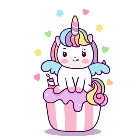 Kawaii Cupcakes Topping Unicorn Vector Fairy Cartoon Pony Child Pastel