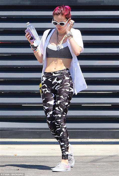 Bella Thorne Flashes Toned Midriff In Patterned Sports Bra Daily Mail Online