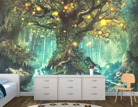 Fantasy Tree Wallpaper Magic Forest Wall Mural Peel And Stick Etsy