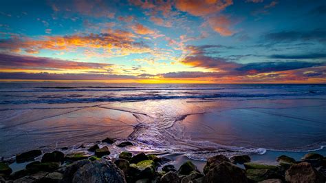 Download Sea Waves Coast Sunset Beautiful Wallpaper