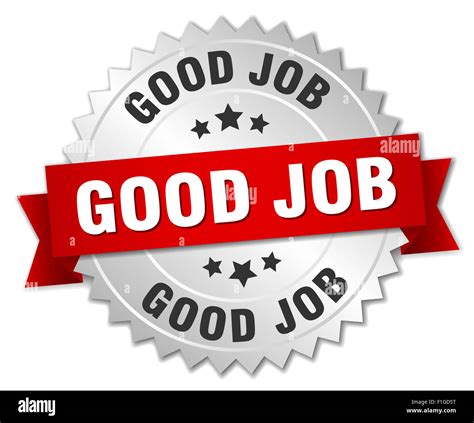Good Job 3d Silver Badge With Red Ribbon Stock Photo 87028084 Alamy