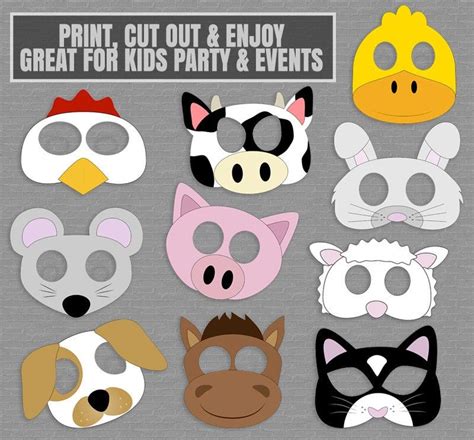 Farm Yard Animal Mask Printables 10 Pdf Printables Kids Etsy Uk