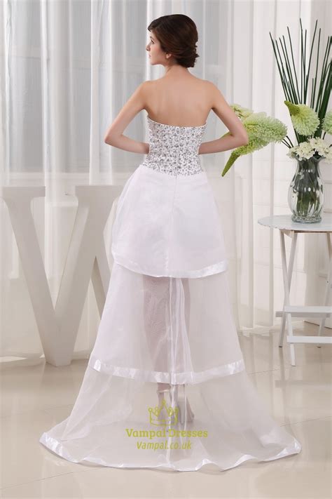 Embellished Sweetheart High Low Ruffle Dress White High Low Prom Dress