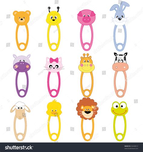 Animal Baby Safety Pins Stock Vector Illustration 56448913 Shutterstock