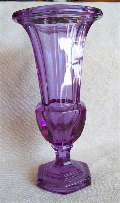 Antique Purple Glass Vase Amethyst Glass Heavy Sculptured Art