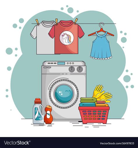 Laundry Room With Washing Machine And Clothes Vector Image