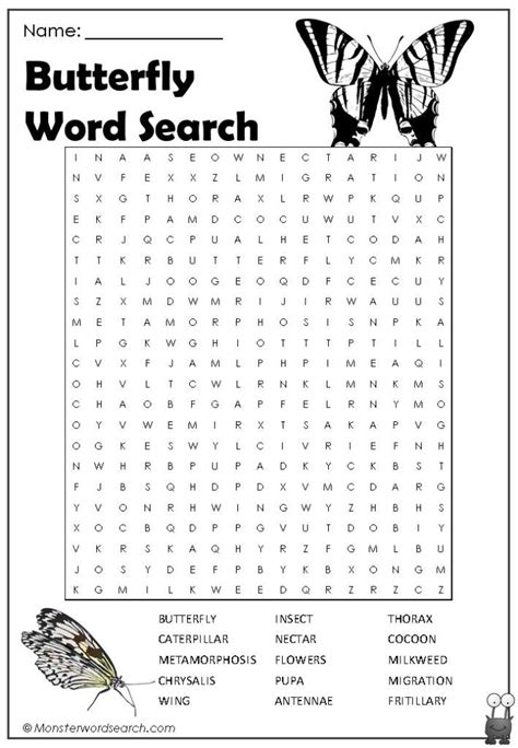Butterfliesword Search Monster Word Search Word Find Word Puzzles