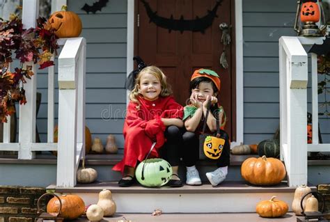 Little Children Trick Or Treating On Halloween Stock Image Image Of