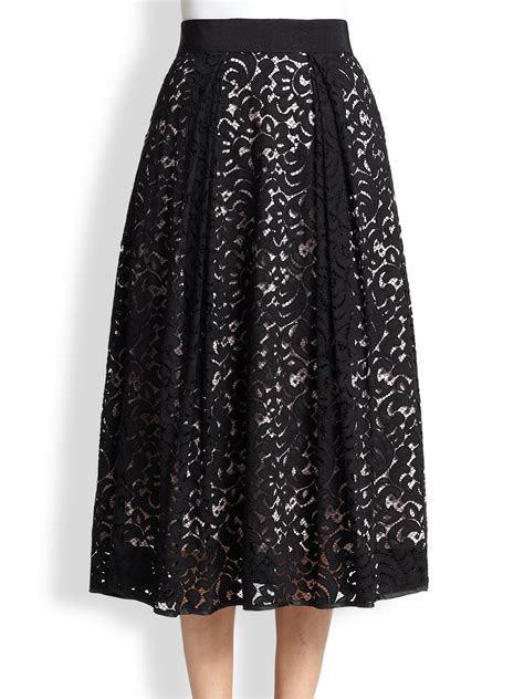 Lyst Milly Lace Midi Skirt In Black