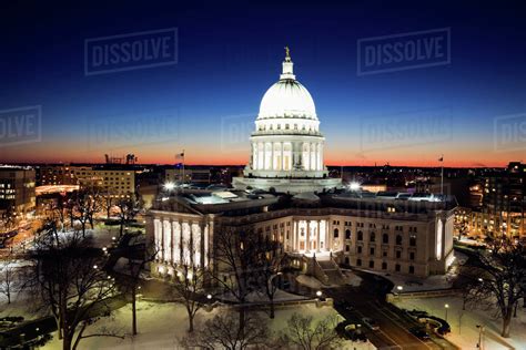 Usa Wisconsin Madison State Capitol Building At Sunset Stock Photo