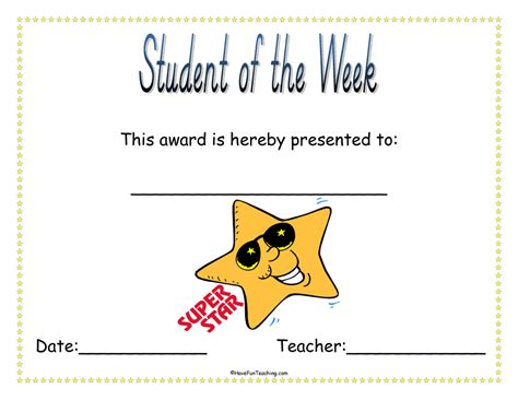 Student Of The Week Reward Certificate By Teach Simple
