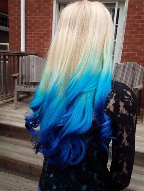 Blonde And Blue Hair Color Ombre Hair Back Long Hair Picture 736×
