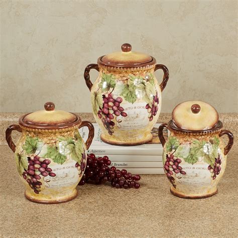 Gilded Wine Grape Themed Kitchen Canister Set