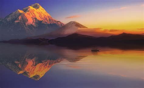 Mountains Sunset Lake Reflection Water Beauty In Nature Mountain