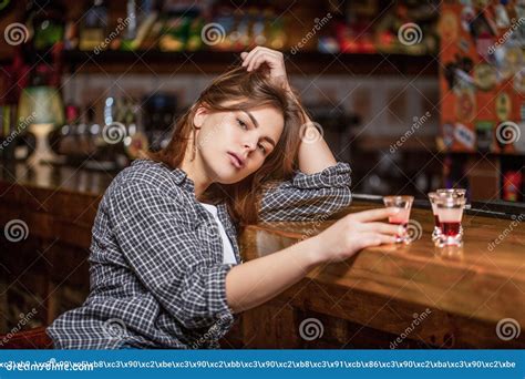 Drunk Woman Holding A Glass Of Whisky Or Rum Woman In Depression