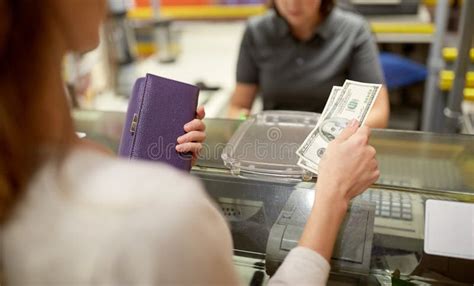 Woman Paying Money At Store Cash Register Stock Photo Image Of Women
