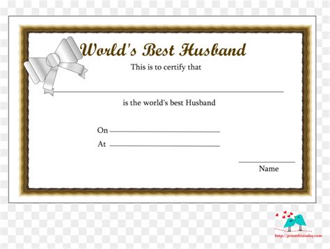 Certificate Template Clipart Anniversary Award Worlds Best Husband