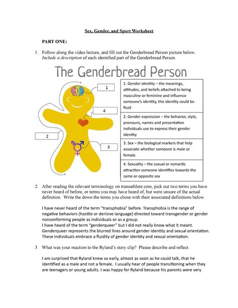 Gender Sex Sport Worksheet Sex Gender And Sport Worksheet Part One Follow Along The Video