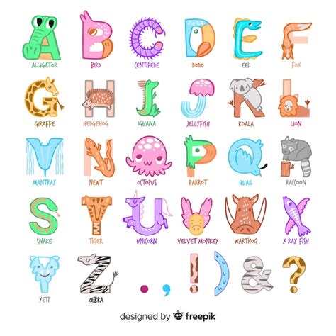 Free Vector Illustration Drawing Style With Animal Alphabet