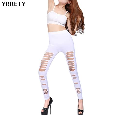 YRRETY Spandex Fashion Women Sexy Leggings High Waist Leggins Elastic Pencil Hole Hollow Pants