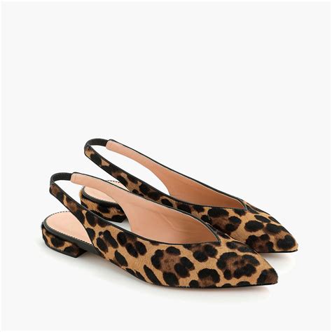 J Crew Leather Pointed Toe Slingback Flats In Leopard Calf Hair Lyst