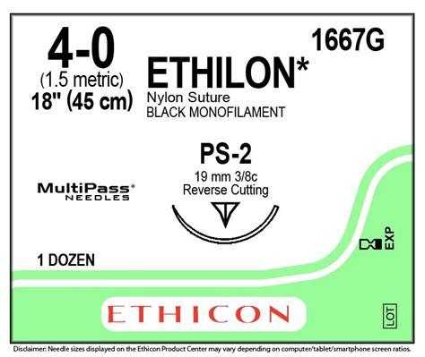 Ethicon 1667g Sutures Nylon Ethilon Blk 4 0 19mm 38 Rc Ps 2 45cm
