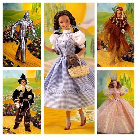 1995 Wizard Of Oz Set Of 5 Barbie Ken Dolls Scarecrow Glinda Good