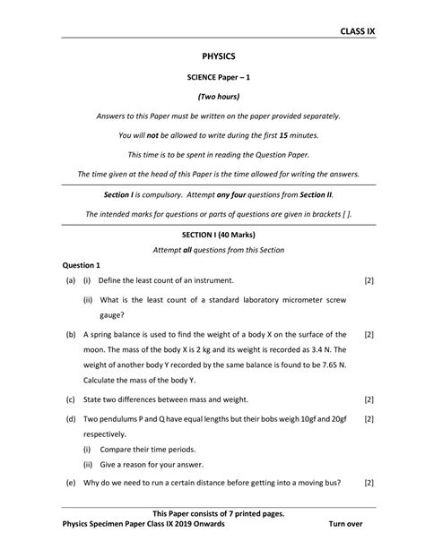 Icse Class 9 Physics Sample Paper 2024 Pdf Oneedu24