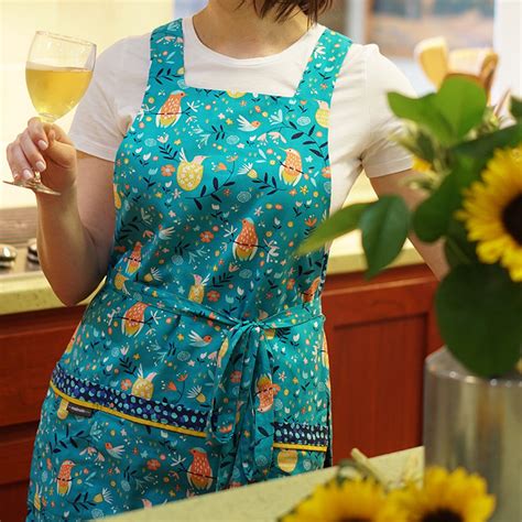 Bird Print Apron Reversible Apron For Woman Teal Apron With Etsy
