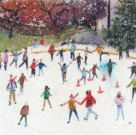 Central Park Ice Skating Art Original Watercolor Painting Wall Etsy