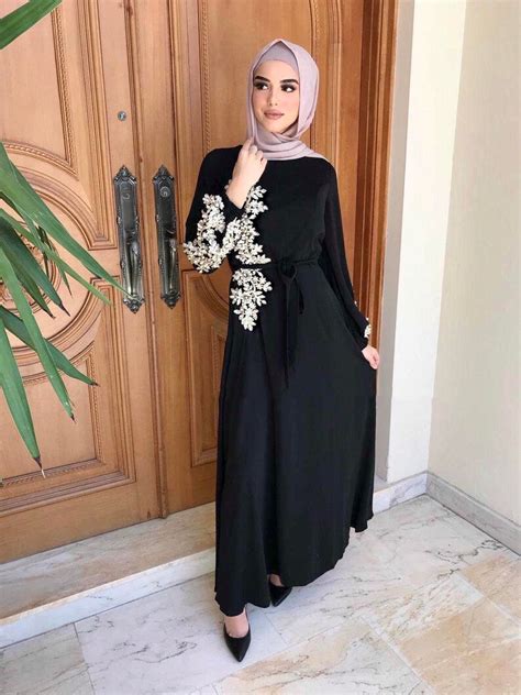 dubai abaya djellaba moroccan kaftan women diamond braided finish with long sleeved muslim hijab