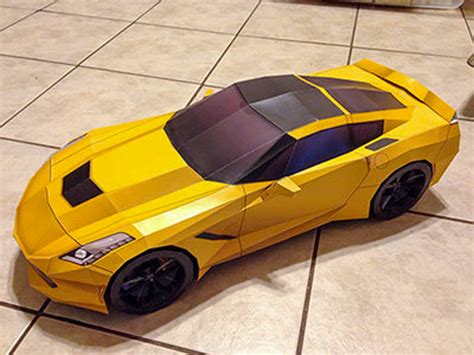 Corvette Stingray Yellow Lightning Diy 3d Papercraft Sports Etsy