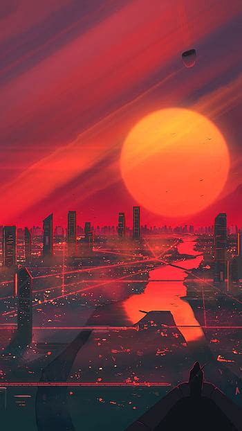 Sunset City Sci Fi Illustration Digital Art Phone Background