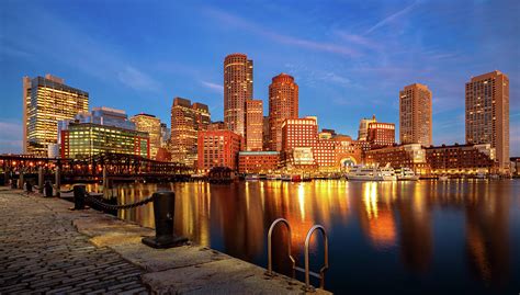 Boston Harbor With Cityscape And Skyline On Sunset Photograph by Anek ...