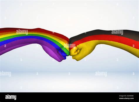 Fist Bump Of German And Pride Flags Two Hands With Painted Flags Of