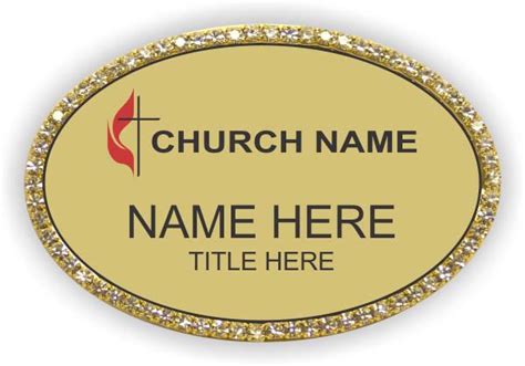 United Methodist Church Oval Bling Gold Badge 2700 Nicebadge