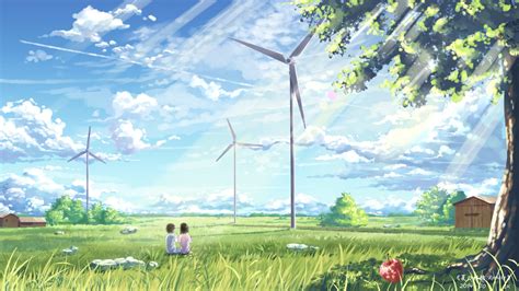 Wallpaper Sunlight Landscape Anime Grass Sky Farm Original