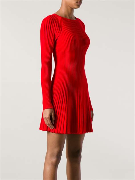 Lyst Alexander Mcqueen Ribbed Knit Dress In Red