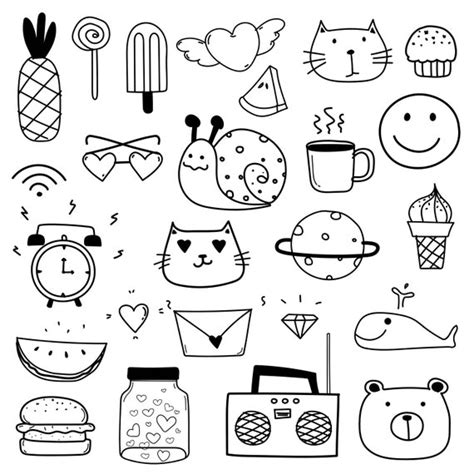 Hand Drawn Doodle Lovely Sticker Vector Set Doodle Funny Etsy
