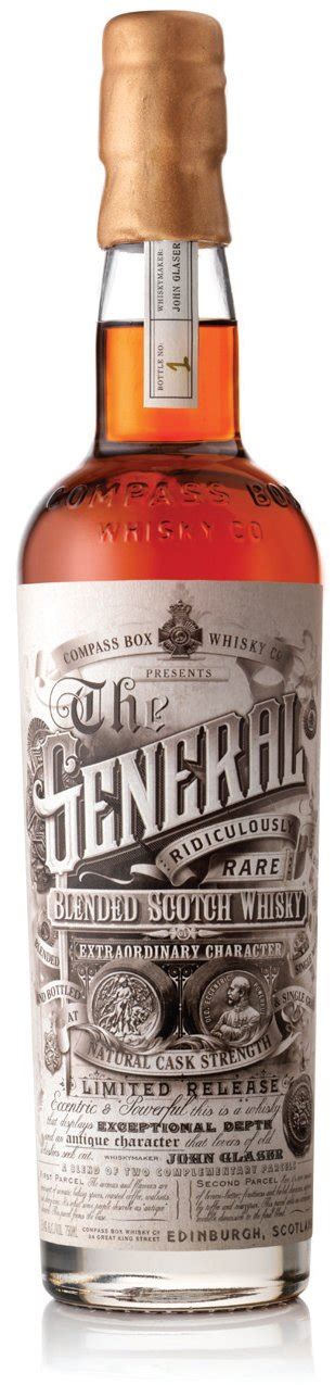 Based on his commitment to evolving practices in the industry to make great scotch whisky more approachable and relevant to more people. Compass Box The General Limited Release