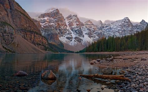 Banff National Park Moraine Lake Dusk Panorama Hd Wallpaper