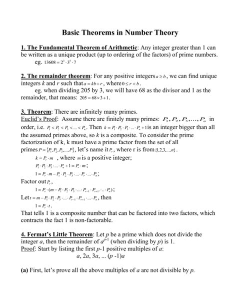 The Fundamental Theorem Of Arithmetic Any Integer Greater Than 1