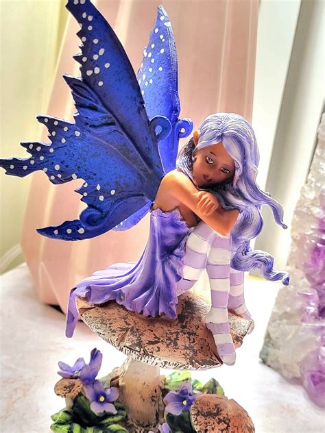 Violet Fairy Statue Sitting On Top Of A Mushroom Figurine 6 Etsy