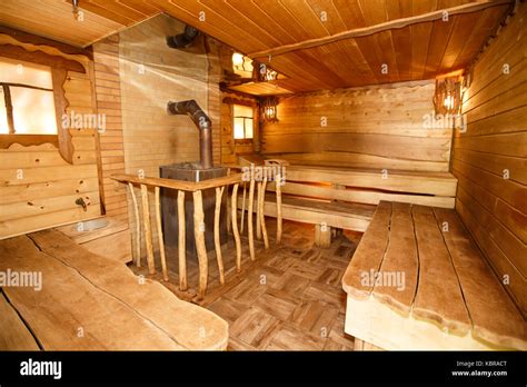 Luxury And Cute Interior Of Wooden Russian Sauna Stock Photo Alamy