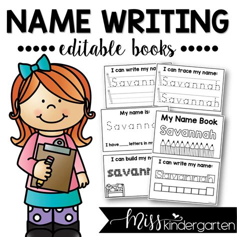 Name Writing Practice Editable Books Miss Kindergarten