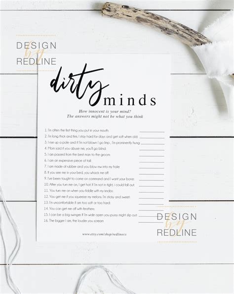 Dirty Minds Game Printable Funny Bachelorette Party Game Hen Etsy