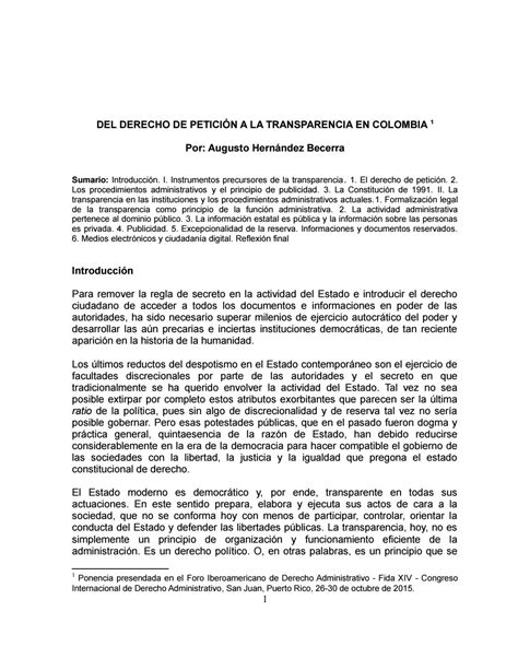 Del Derecho De PeticiÓn A La Transparencia En Colombia By Estudio Legal