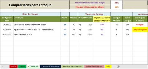 Planilha De Controle De Estoque Tudo Excel